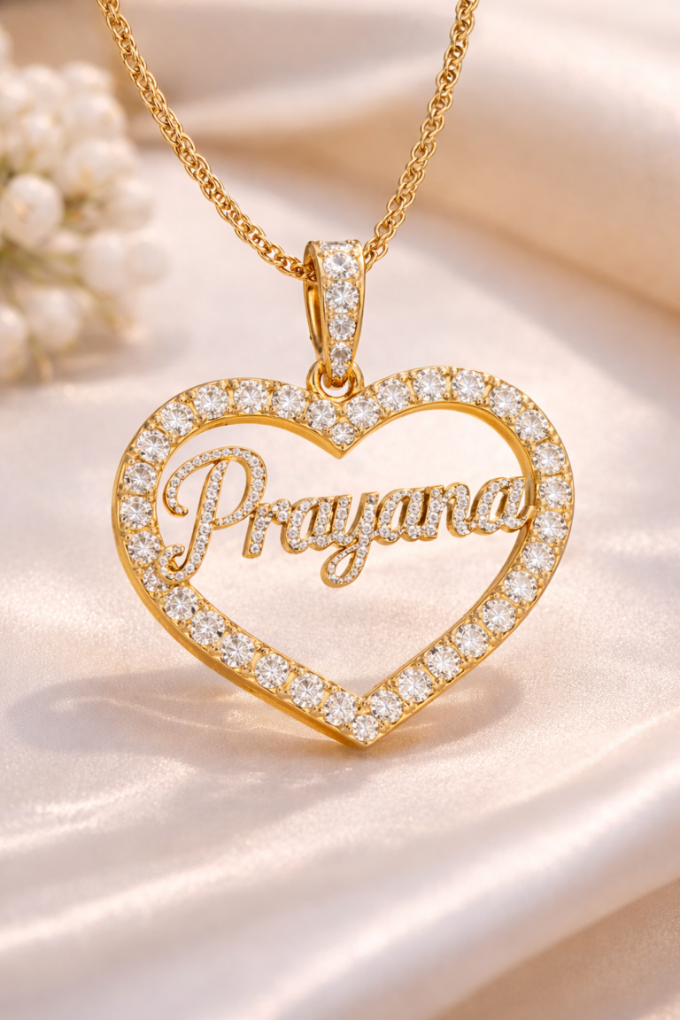golden heart pendant with diamonds